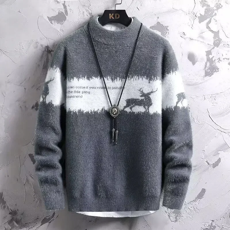 

Half Turtleneck Sweater for Men in Autumn and Winter Thickened Imitation Mink Velvet Loose Warm Sweater