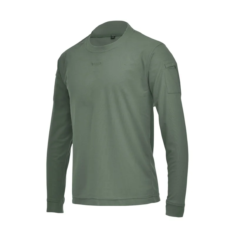 Casual Men’s Long Sleeve Combat Tops Round Neck Solid Color Slim Fit Tactical T-Shirts Outdoor Athletic Tops Streetwear Outfits