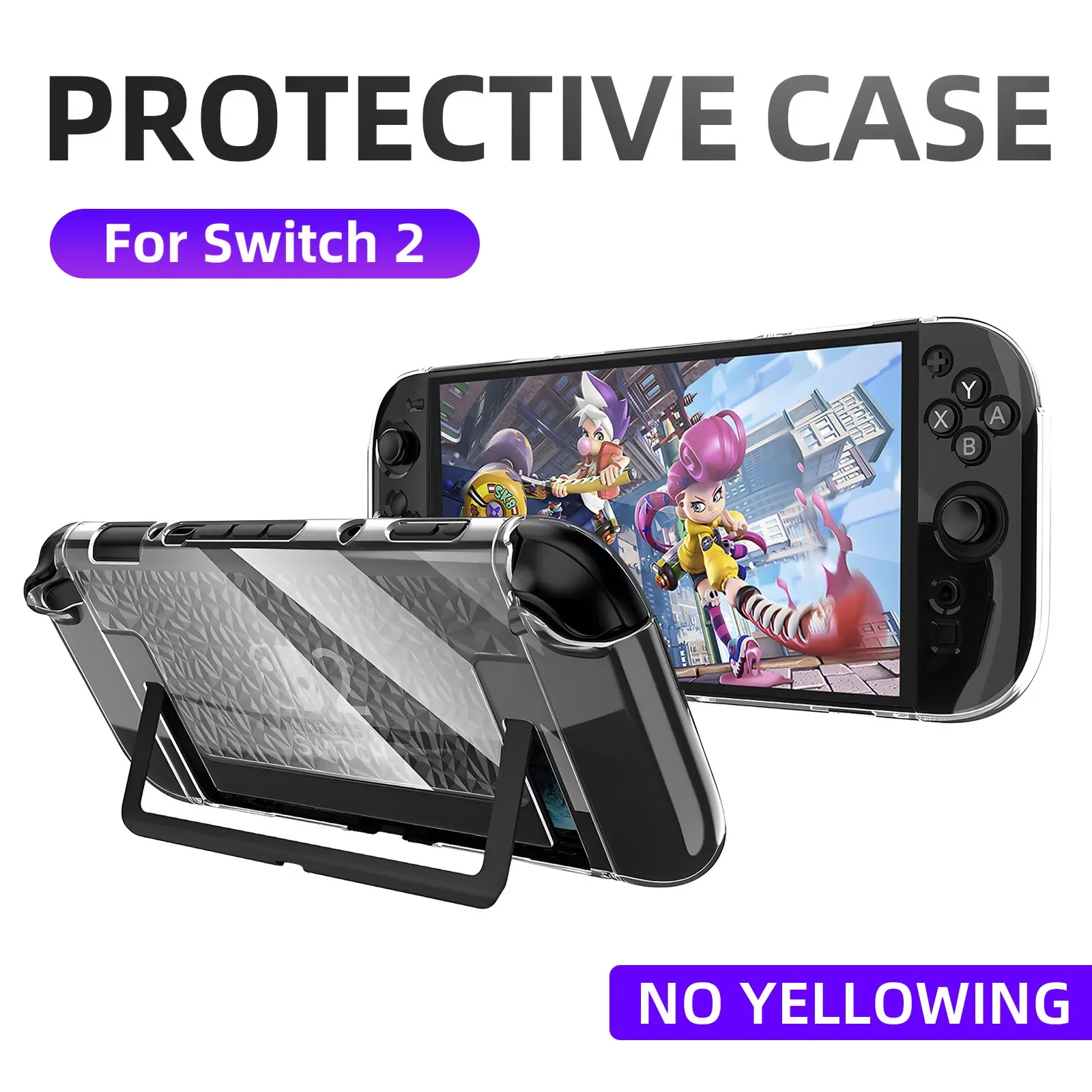 Protective Case for Nintendo Switch 2 Diamond Pattern TPU Protective Cover with Bracket Portable Storage Case Accessories