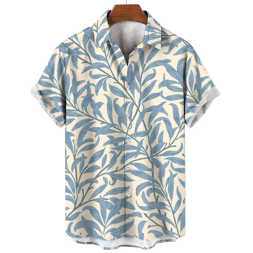 Camisa estampada em 3D com planta tropical masculina, tops casuais, mangas curtas florais, streetwear de botão de lapela, roupas masculinas