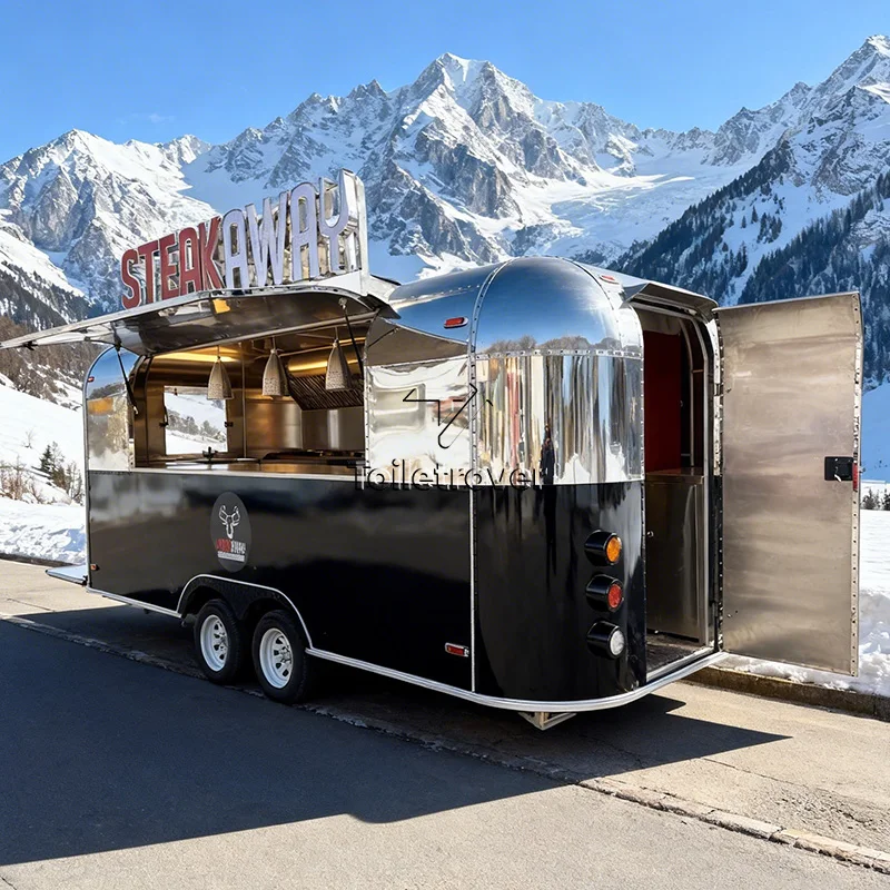 

Vintage Commercial Food Cart Trailer Fully Equipped Outdoor Mobile Kitchen Street Food Vendor Concession Trailer for Sale