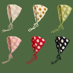 Korean Sweet Cute Handmade Crochet Hollow Triangle Headband Towel Women Spring Summer Travel Literary Photo Hair Scarf French