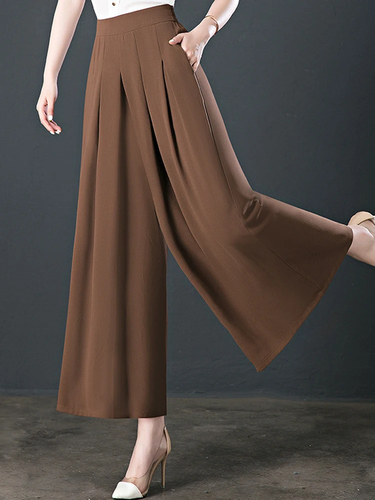 

Korean Version High-Quality Elastic High Waisted Chiffon Wide leg Pants for Spring and Summer Women's Loose Straight Leg Pants