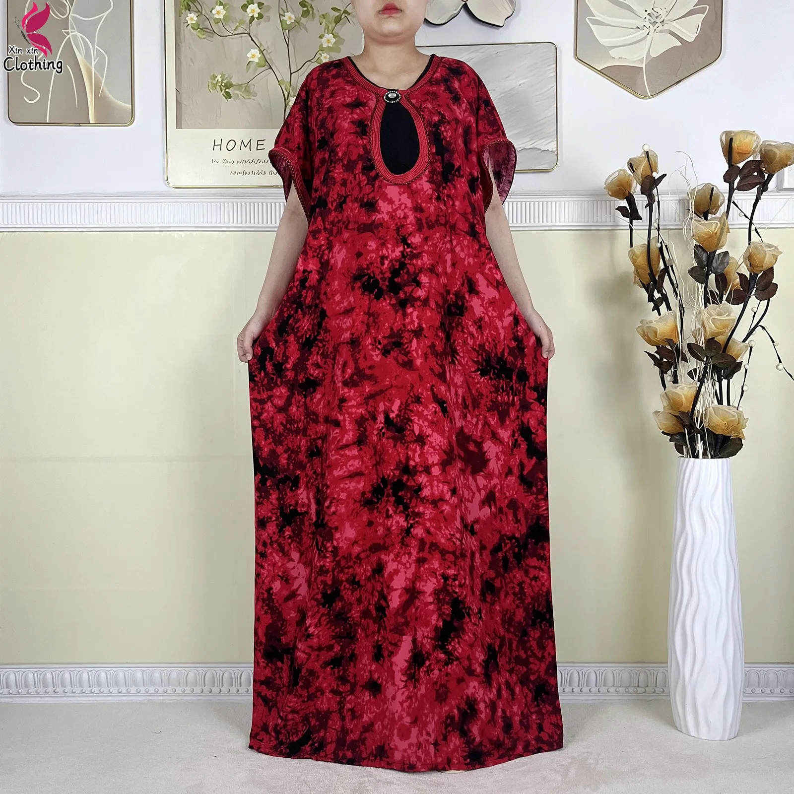 Nouveau Abayas musulmanes mode femmes robe en coton été à manches courtes cravate-teint imprimé africain caftan ample Femme Abaya avec écharpe