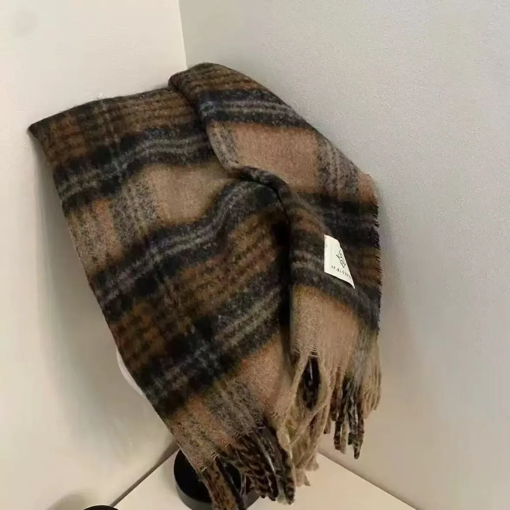 Fashion Thicken Winter Scarf Long Tassel Windproof Large Shawl keep warm Plaid Warm Scarves Women