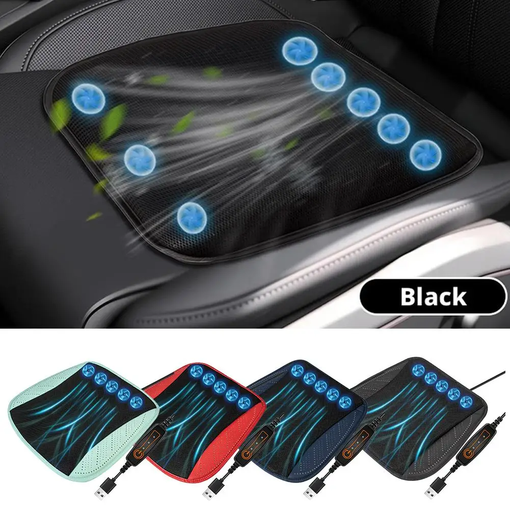 Cooling Seat Cushion With 5 Fans 3 Speed Settings Breathable Ice Silk Pad For Car Interior Accessories