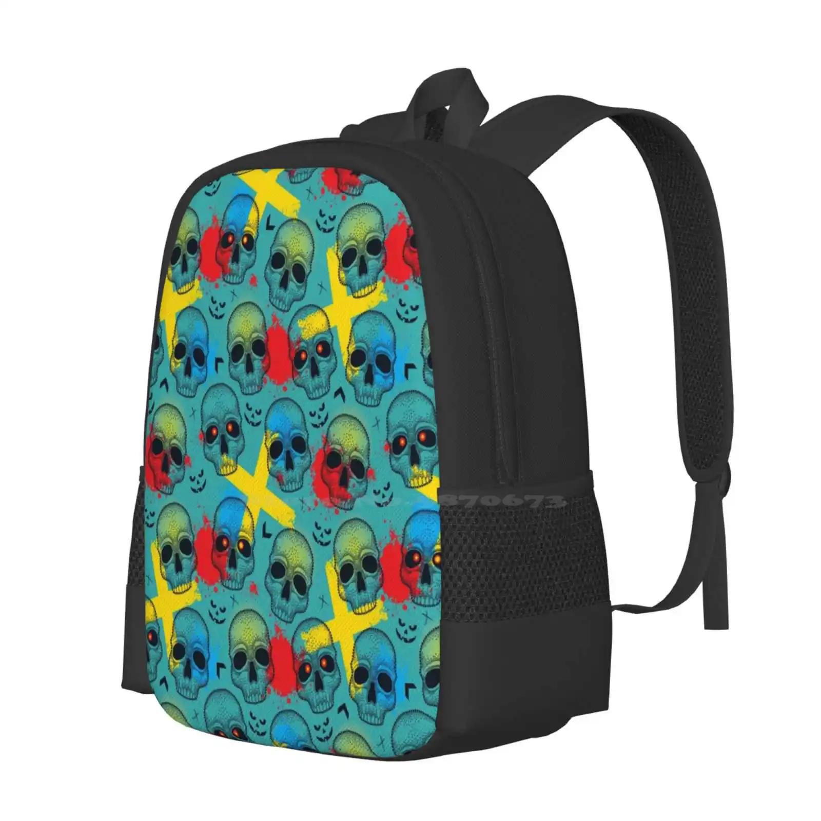 Pattern With Dotted Skull , Arrows , Crosses And Red Blots. Backpacks For School Teenagers Girls Travel Bags Halloween Skull