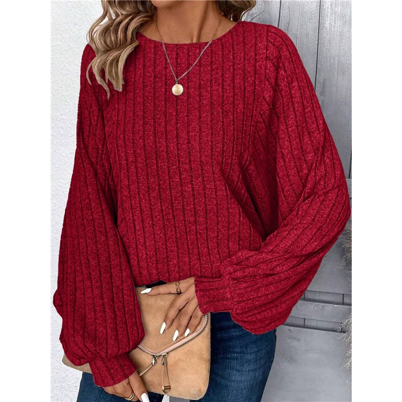 Women Tunic Plus Size Long Sleeve Tops Loose Fit Dressy Crew Neck Pullover Basic Sweaters