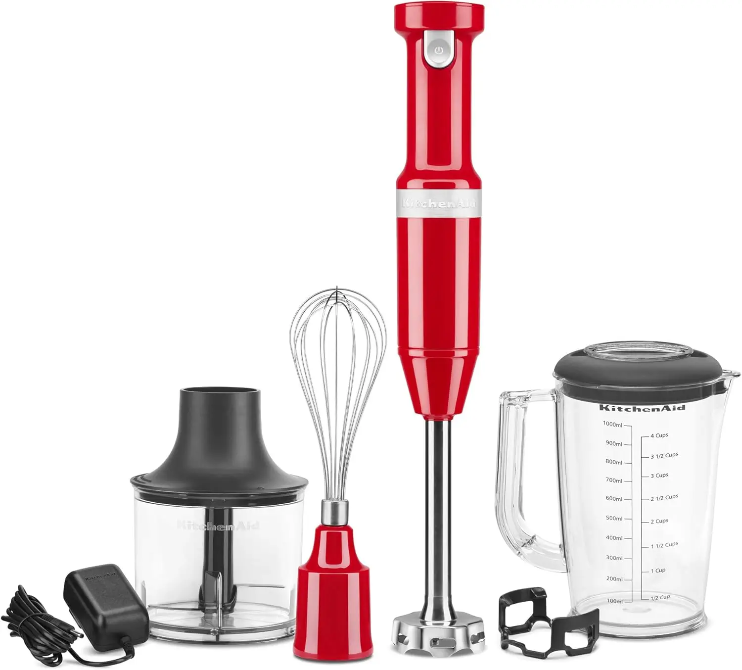 Cordless Variable Speed Hand Blender with Chopper and Whisk Attachment - KHBBV83, Passion Red, 1 Liter