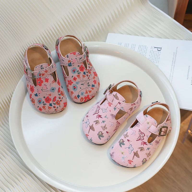 Girls Casual Sandals Soft Sole Kids Half Slippers with Butterfly Summer Children Toes Capped Beach Shoes Anti-Slippery