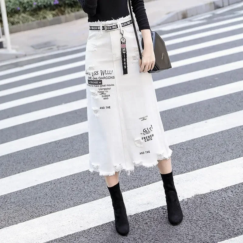 

Female Jeans Skirts High Waist Wrap Chubby Tight Women's Denim Skirt Midi White Chic and Elegant Clothing Trend 2024 Cheap V