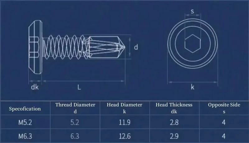 M5.2 M6.3 410 Stainless Steel Flat Head Hexagonal Chamfered Self Tapping Self Drilling Dovetail Screw Length: 16-50 mm