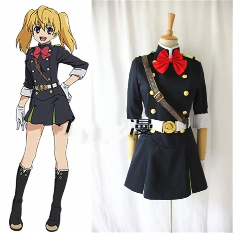 Anime Seraph of the End Mitsuba Sangu Halloween Party Cosplay Costume Women Military Uniform Costumes Set Mitsuba Sangu wig shoe