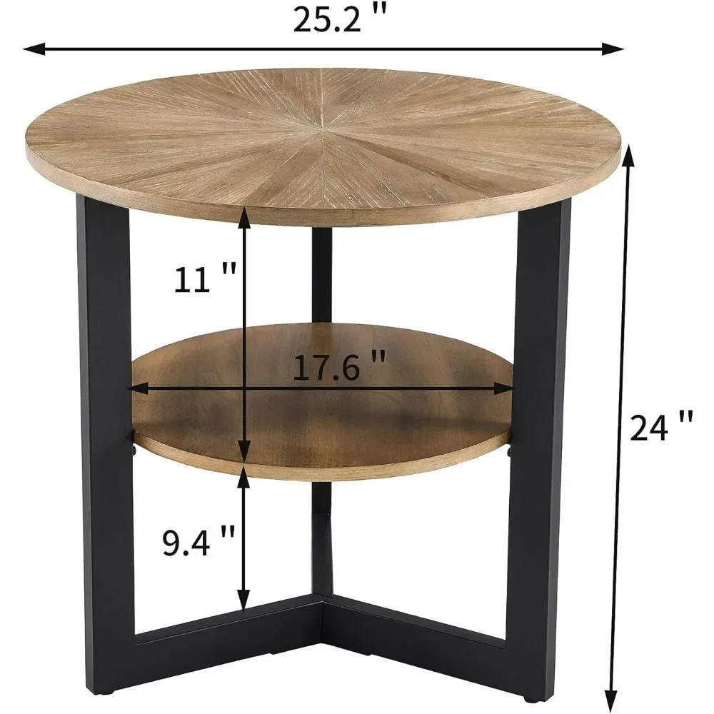 Coffee Tables for Living Room 25.2” Solid Wood Sofa Side Table With Black Metal Frame Home Furniture Small Space Rustic Natural