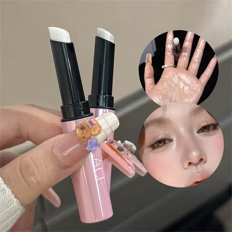 グリッターハイライターアイシャドウスティックピンクホワイトティント防水スパークリングゼリーアイシャドウペン真珠光沢のある明るく輪郭メイクアップ