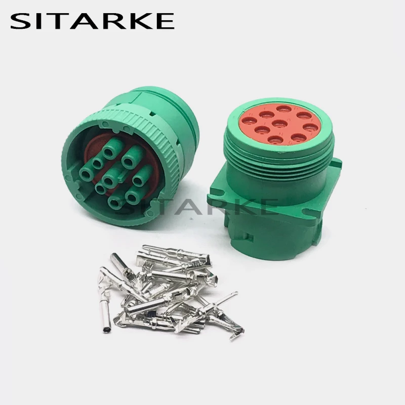 

1 Set 9 Pin HD16-9-1939S HD10-9-1939P Deutsch Green Circular Aviation Female Male Connector For Track J1939 HD16-9-1939S-P080