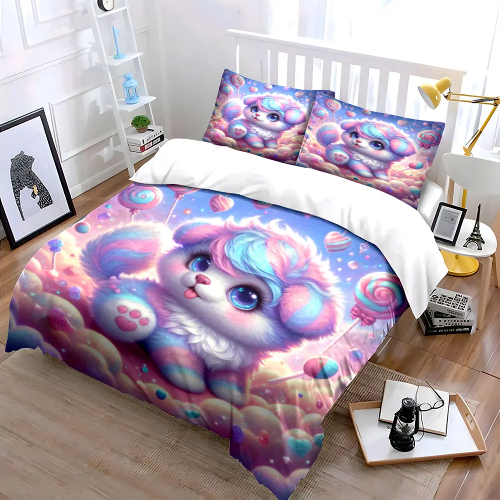 Fluffy Fantasy with Candy Skies Printed Duvet Cover Set1 Duvet Cover+2 PillowcaseMulti Size Bedroom Bedding Decor