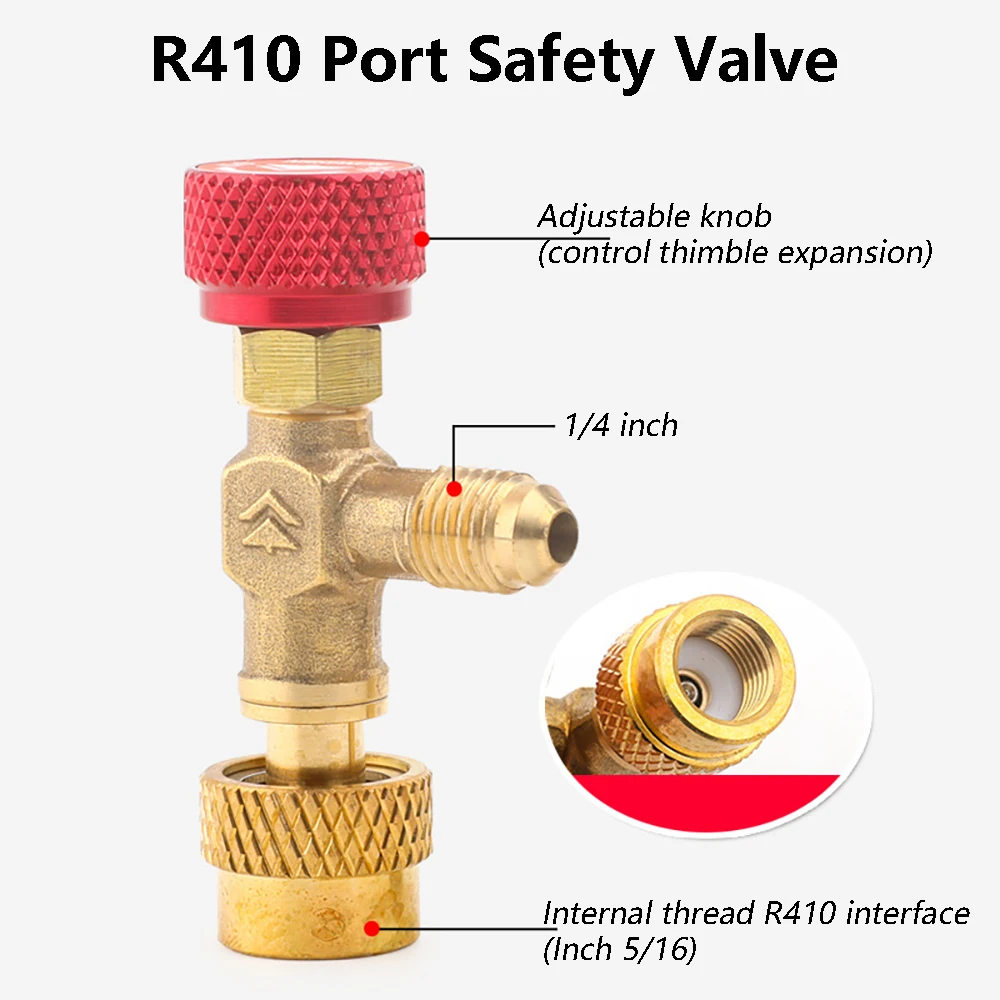 R410a R22 narzędzie chłodnicze klimatyzacja zawór bezpieczeństwa Adapter 1/4 "5/16" Cal gwint męski/gwint żeński zawory węża do ładowania — zdjęcie 6