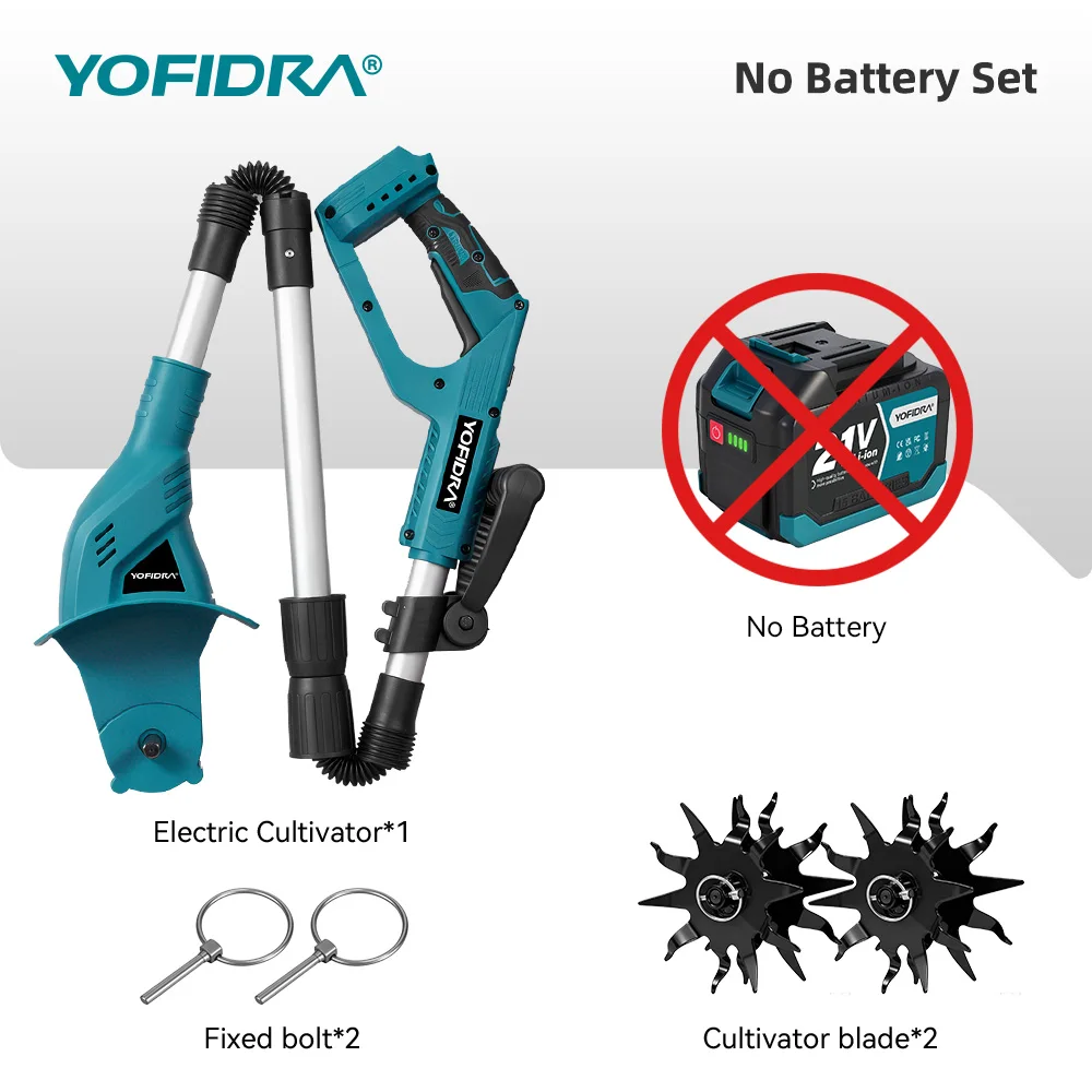 YOFIDRA 200MM Elektrische Gartenfräse Kultivator 180 ° Faltbarer Bodenfräser Rasenmäher für Makita 21V Akku