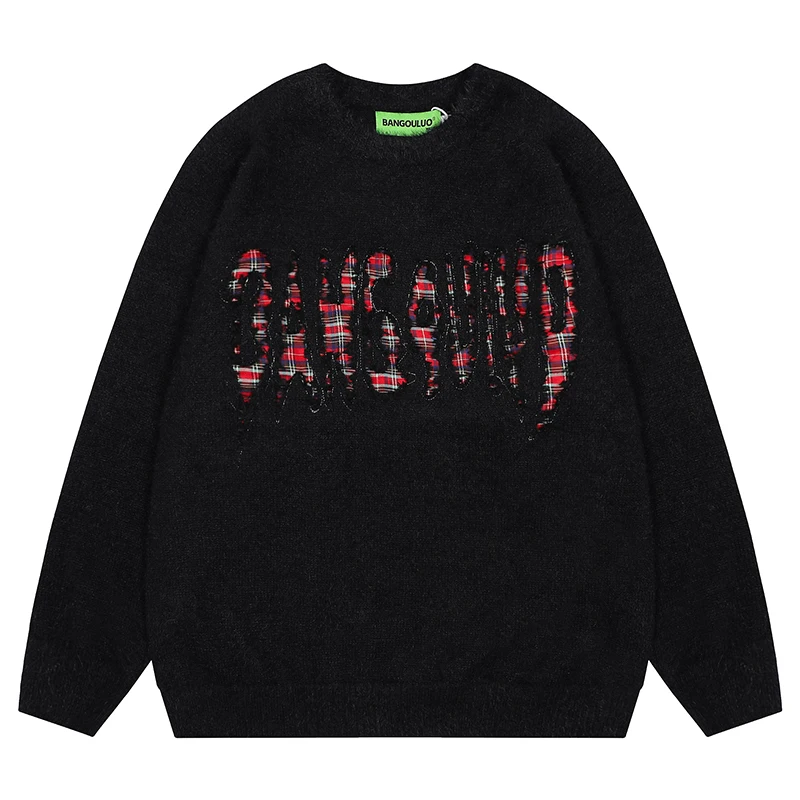 Autumn Men Knitted Jumper Sweaters Hip Hop Letter Patch Knitwear 2024 Streetwear Harajuku Casual Fashion Pullovers Knit Clothing