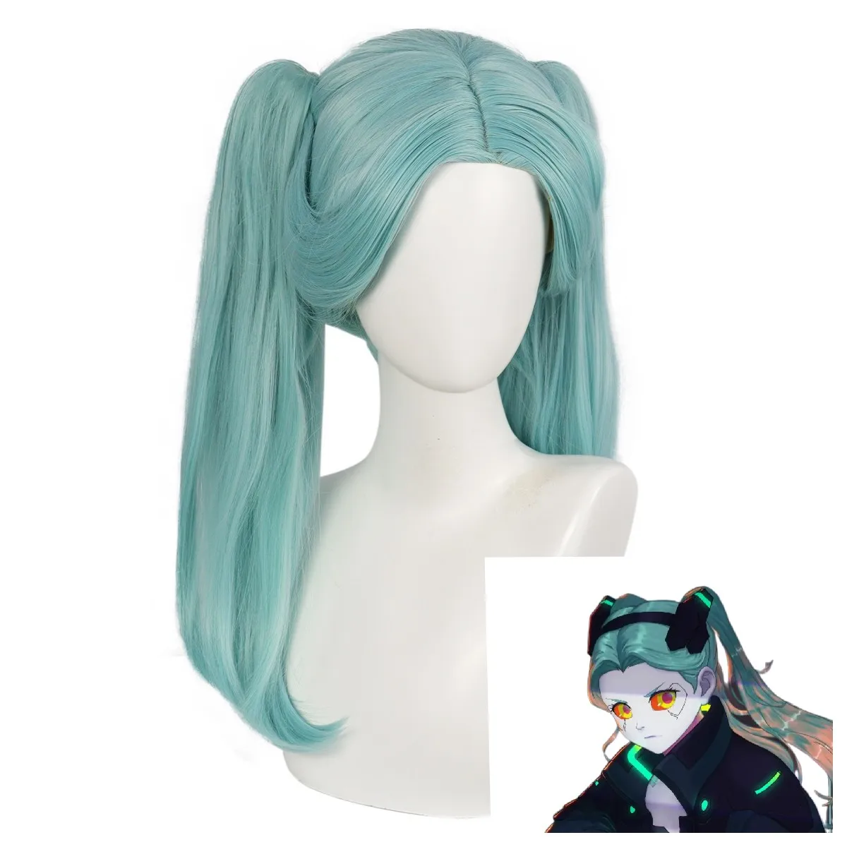 

Anogol Synthetic Rebecca Cosplay Wig Anime Cyberpunk Edgerunners Cyan Long Straight Machine Made for Halloween Party