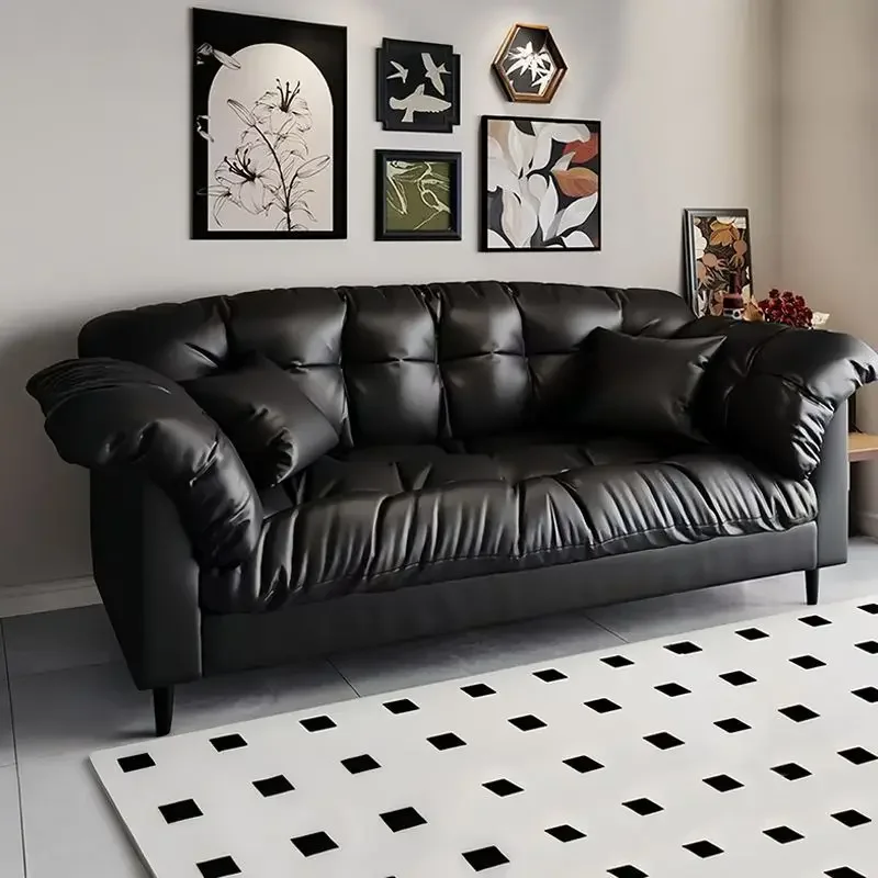 Camellia fabric sofa living room lazy sofa small apartment rental house new cream wind straight row double sofa