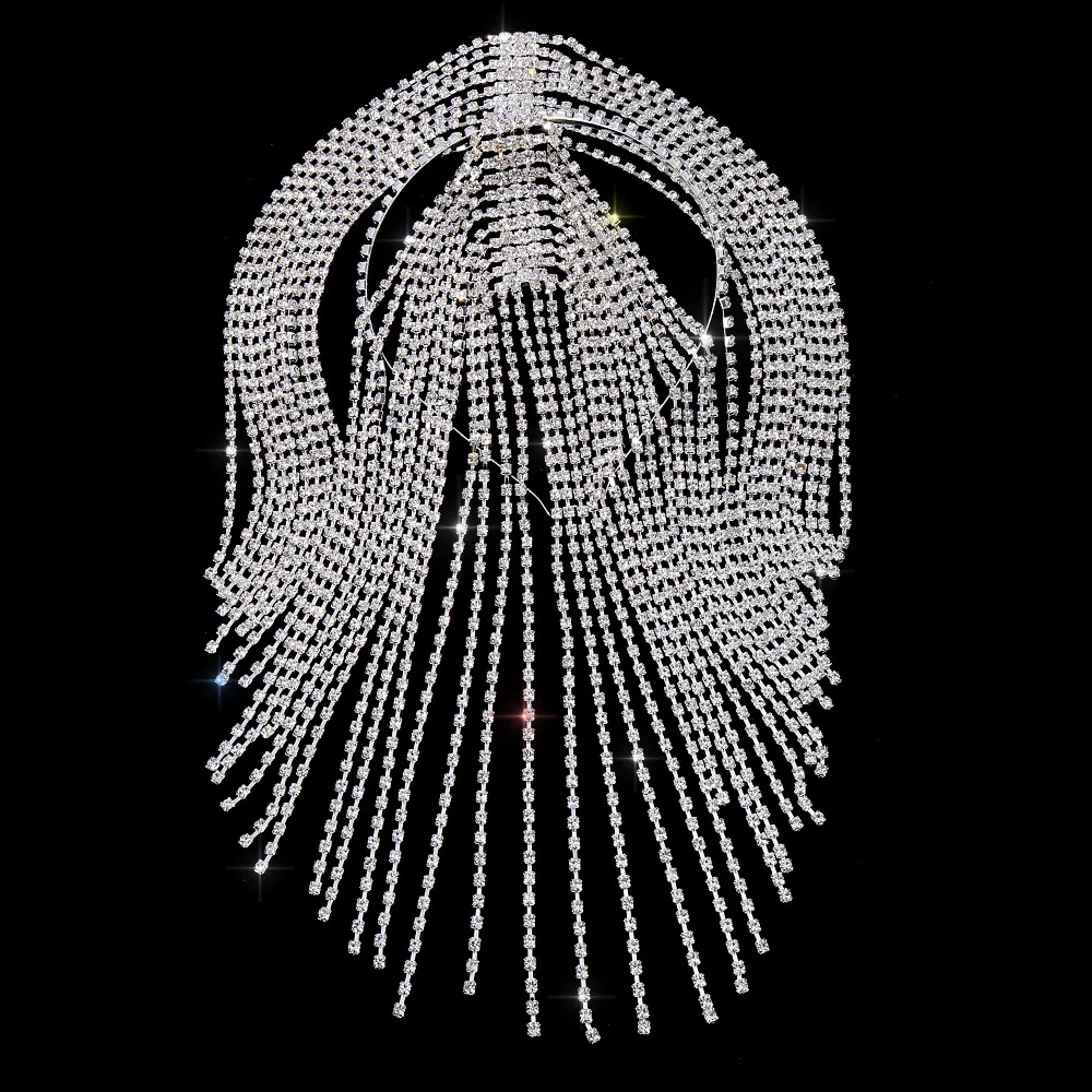 New Glitter Rhinestone Short Tassel Hair Chain Headband Stage Performance for Women Crystal Headwear Headpiece Head Wig Chain