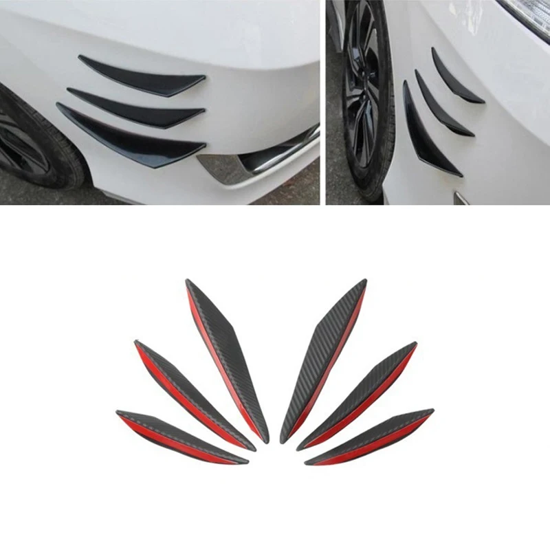 Car Modified Surround Crash Strip Carbon Fiber Stripe 6 Piece Set Universal Crescent Wind Knife Front Bumper Side Skirt Spoiler