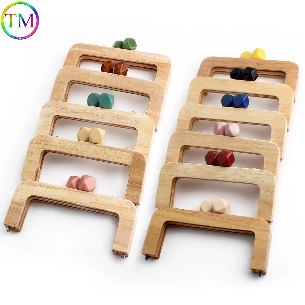 22 Colors 19.6*8cm Candy Color Plastic Bead Natural Solid Wood Bag Handles Purse Frame For Bags Handbag Wooden Frame Accessories