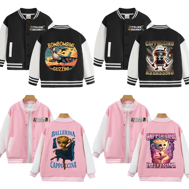 

Итальянская куртка Brainrot для мальчиков и девочек с забавными животными, верхняя одежда Tung Tung Sahur, одежда с длинными рукавами, бейсбольная форма, подарки для детей