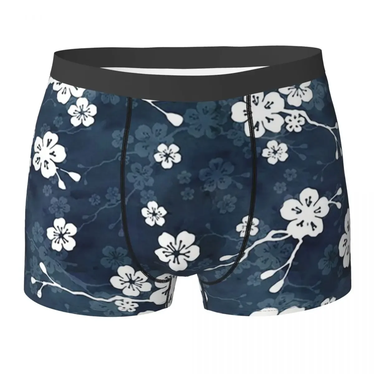 Boxer Underpants Shorts Navy And White Cherry Blossom Pattern Panties Male Soft Underwear for Homme Man Boyfriend Gift