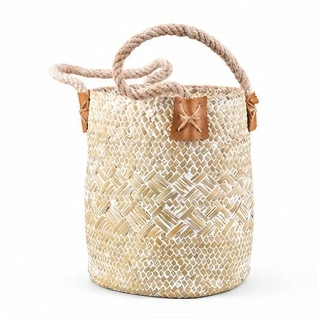 Eco Friendly Seagrass Woven Flower Pot Basket Handmade Braided Storage Box Desktop Laundry Beach Bag Plant Container Natural