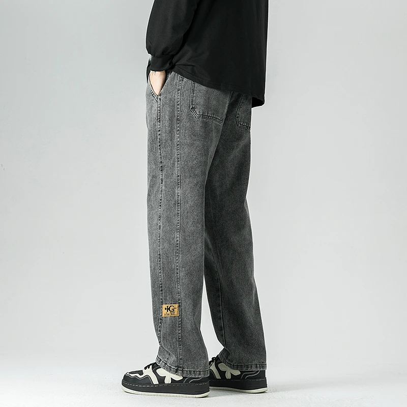 Black Wide Leg Jeans Men Baggy Versatile Casual Drawstring Straight Denim Pants with Loose and Comfortable Fit for All Occasions