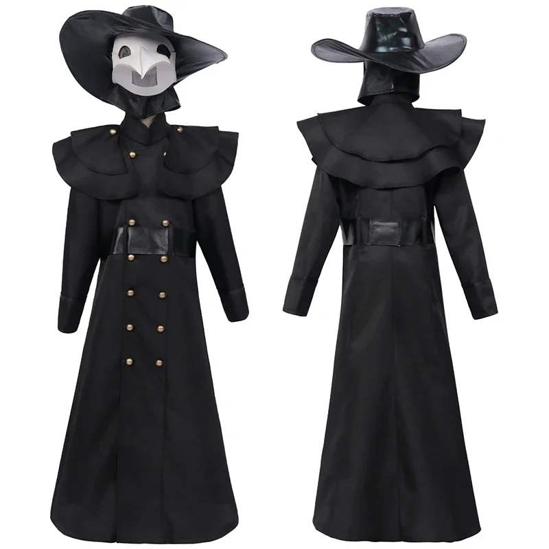 Adult Kids Halloween Costume Medieval Hooded Robe Plague Doctor Bird Cosplay Horrord Monk Steampunk Carnival Masquerade Cloak