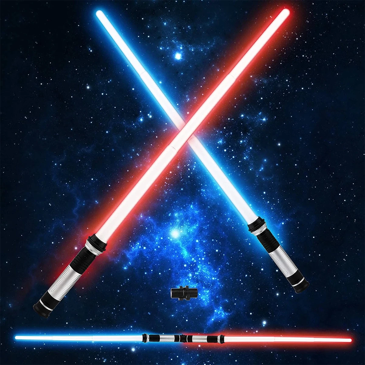 

2Pcs LED Lightsaber Flashing Laser Sword Retractable Glow Sword Light with 7 Color Battery Operated Light Swords Halloween Toy