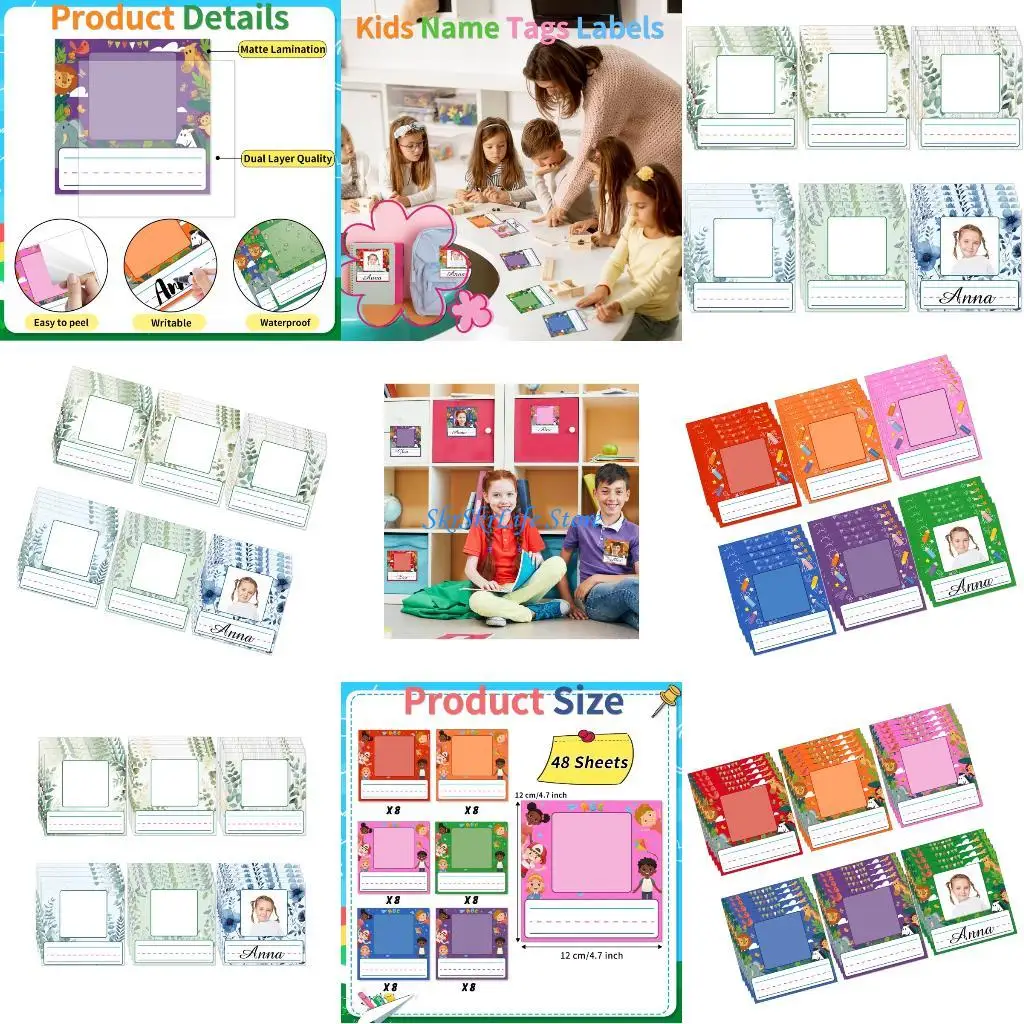 

E65E Fun Kids Name Stickering 48pcs Adhesive School Supplies Creative Photo Labels