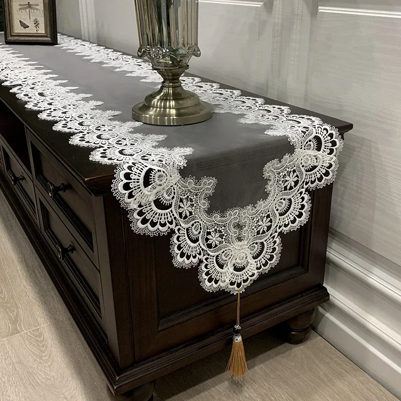 Oval Tablecloth DinningTable Runner embroidered Tea Table Cover Europe TV Cabinet Table cloth Lace Pendant tassel Dresser Dust