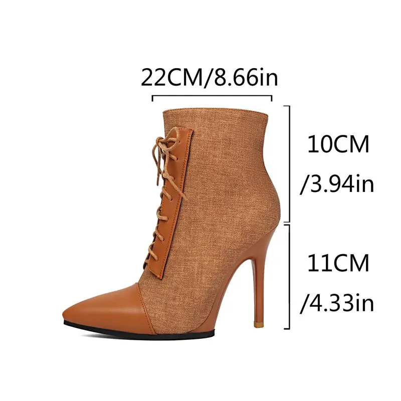 Fashion Fmeale Ankle Boots Pointed Toe 11cm Thin High Heels Zipper Lace Up Mixed Color Big Size 40 41 Party Short Fall