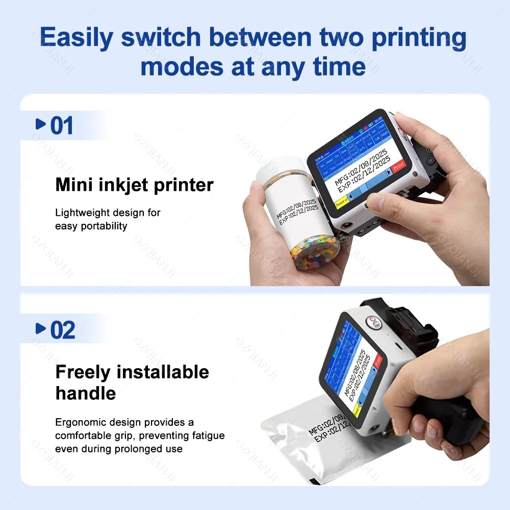 12.7mm Mini Inkjet Printer with Grips 28 Languages Coding Portable Machine for Plastic Text Label Batch Number Date Logo Print