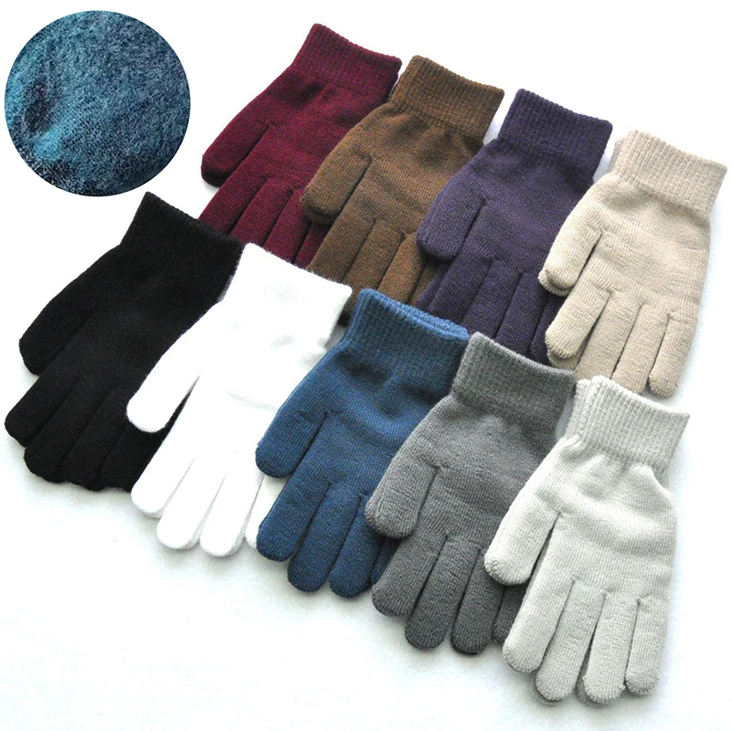 

Women Men Autumn Thickened Solid Color Full Finger Mittens Hand Warmer Gloves Couple Cycling Gloves Winter Knitted Plush Gloves