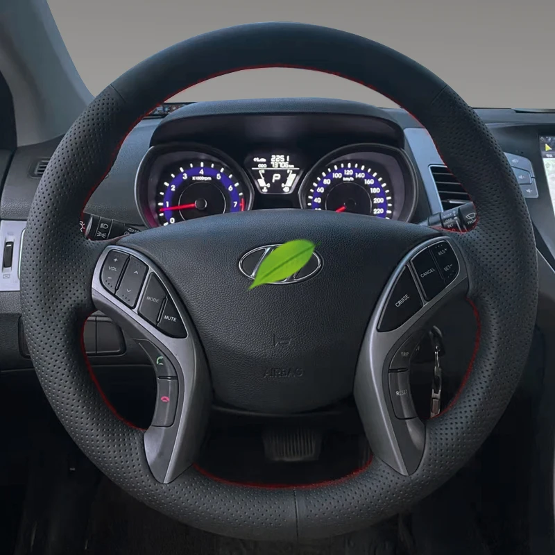 

Customized Briad Steering Wheel Cover for Hyundai Elantra 2011-2016 Avante i30 2012-2015 2016 Hand Stitched Genuine Leather