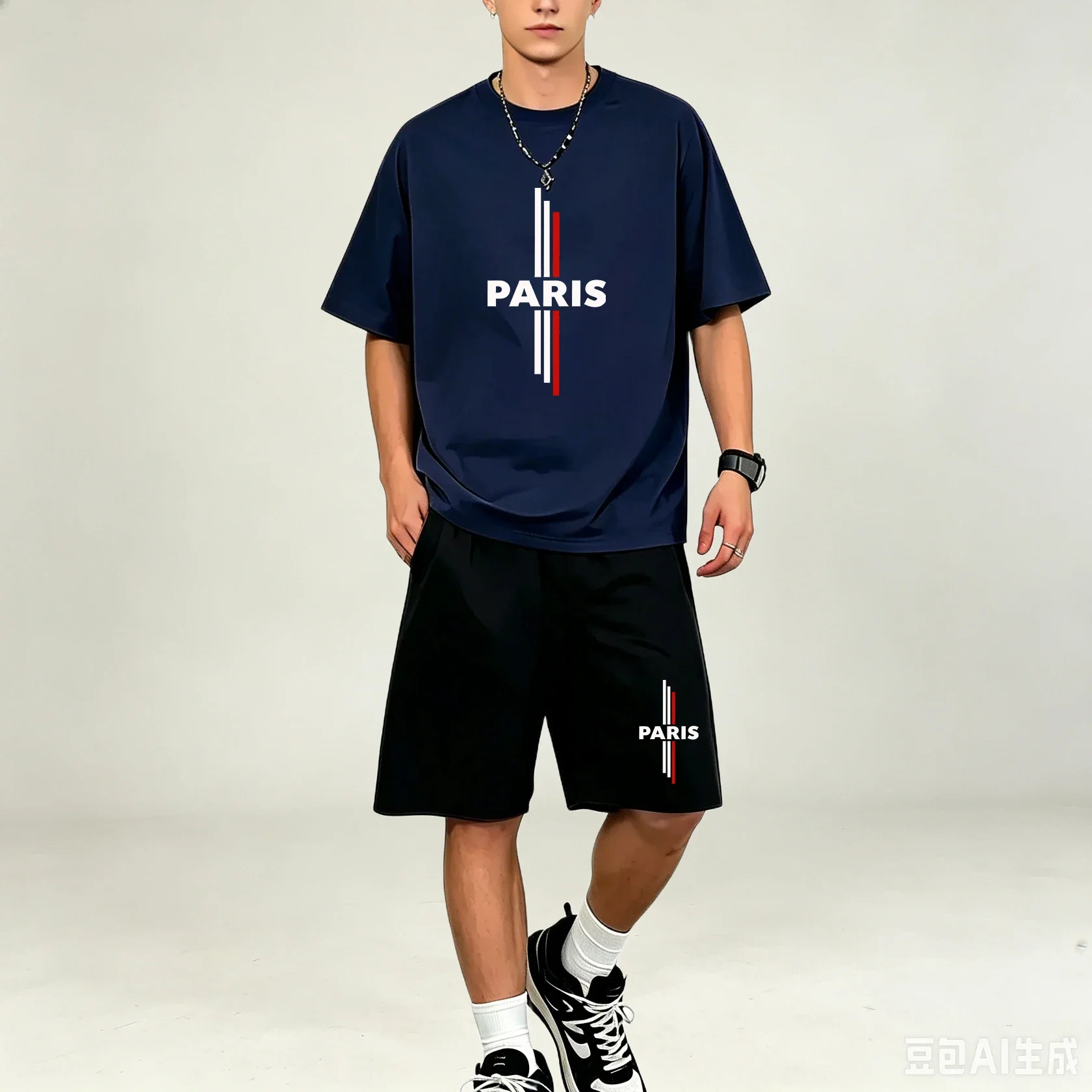 Ensembles de t-shirts confortables pour hommes : T-shirt à col rond et manches courtes avec short décontracté à cordon de serrage – Ensembles de t-shirts athleisure très populaires
