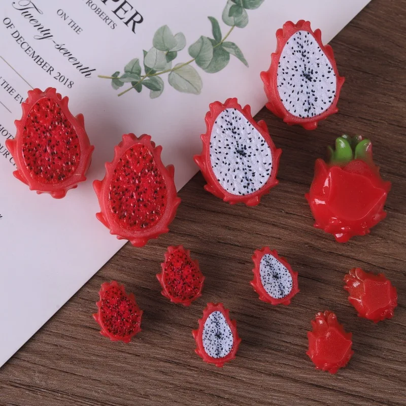 3pcs Mini Cut Dragon Fruit Model Fake Dragon Fruit Dollhouse Miniature Food Accessories Resin Craft Table Decor Ornament Props