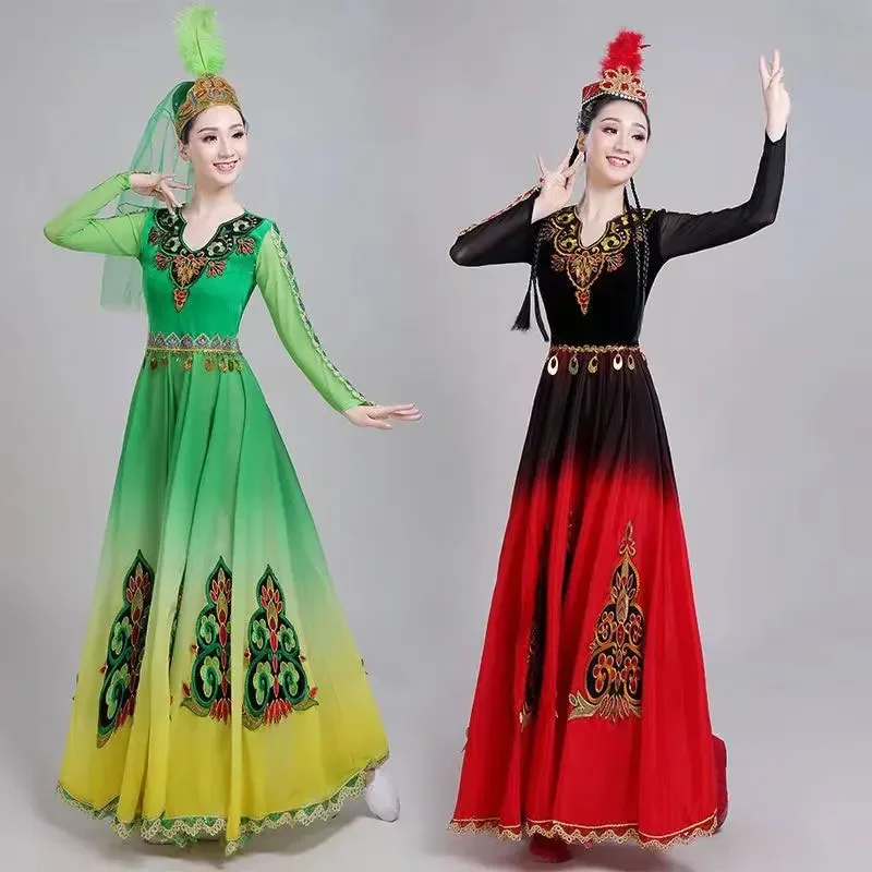 Xinjiang Uygur Tanz Performance Kostüme weibliche ethnische Minderheit Tanz kleid traditionelle chinesische Kleid Festival Outfit Tanz kleidung