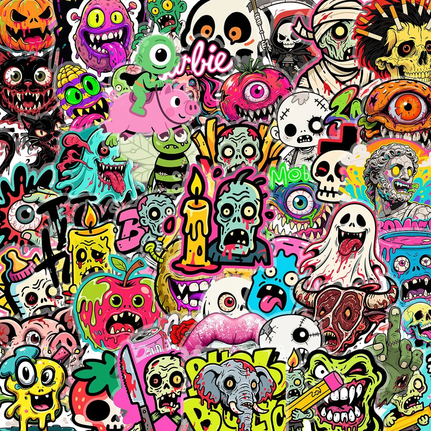 50Pcs Cool Horror Skull Stickers Horror Gothic Decals For Phone Laptop Suitcase Notebook Skateboard Waterproof Sticker