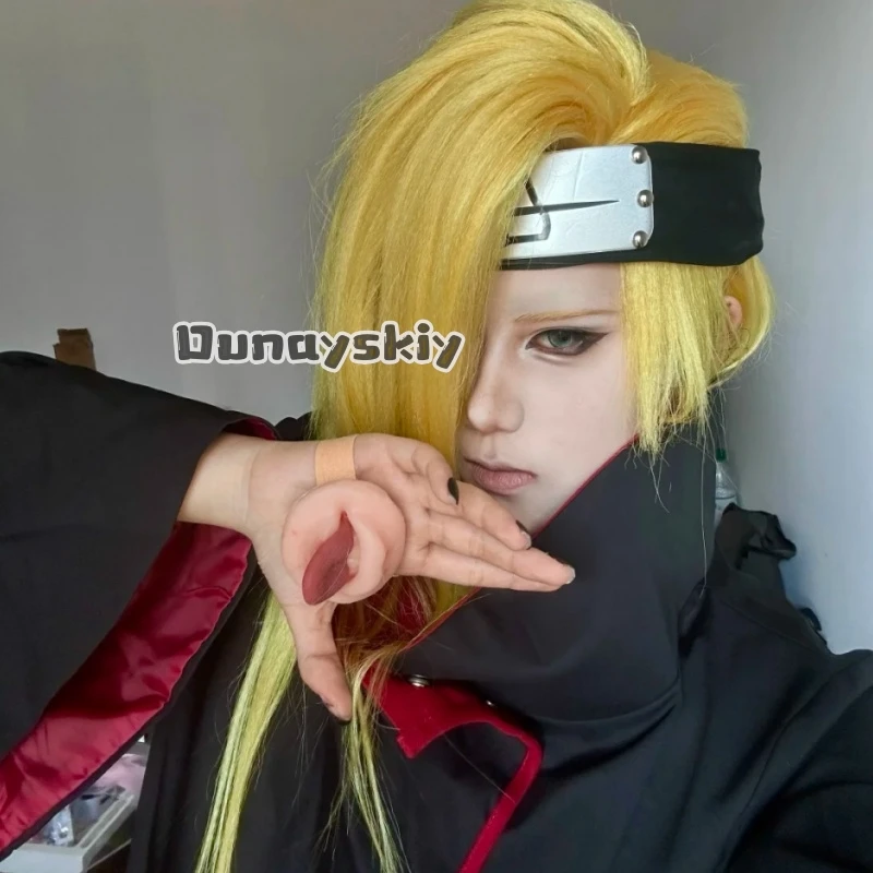 

LWW29*Deidara Cosplay AnimeCostume Cloaks with Headband Ring Wig for Halloween Party Costume Akatsuki Ninja Red Cloud Cloak