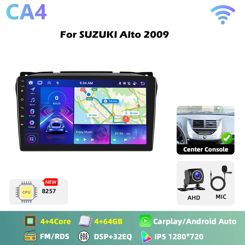 Podofo 8-core Qualcomm Snapdragon 460 Android autoradio voor SUZUKI Alto 2009 met Carplay, Android Auto, GPS, FM, WiFi, RDS, 2-din autoradio