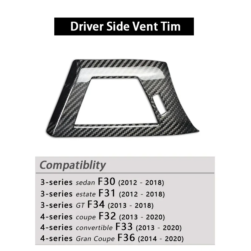 Stick-on Dry Carbon Fiber Driver Side Air Vent Trim for BMW 3 Series F30 F31 GT F34 2012 - 2018 4 Series F32 F33 F36 2013 - 2020