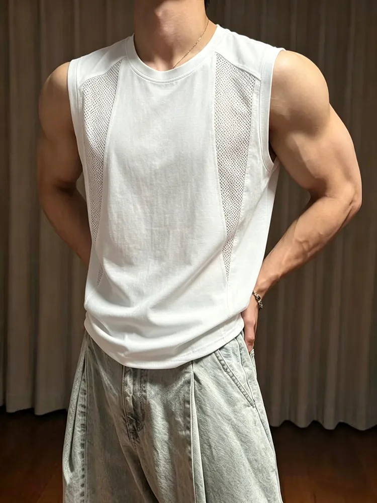 White Quick Dry Sports Vest Men's Fitness Sleeveless T-Shirt Shows Muscle Lightweight Advanced Decomposition Mesh Shoulder Pad
