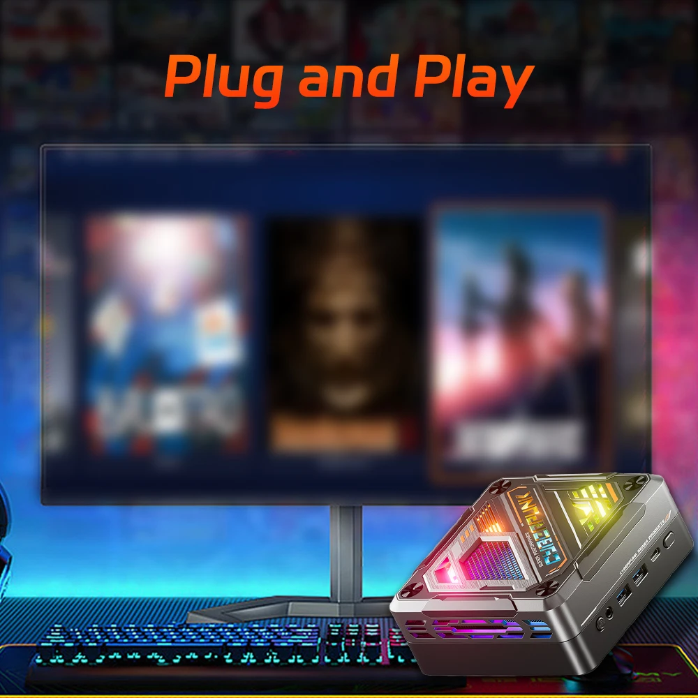 صندوق كمبيوتر ألعاب Cyberbox مع 38000+ لألعاب PS4/PS3/PS2/Switch/Saturn/N64/ التوصيل والتشغيل للتلفزيون WIN&Playnite & Retrobat Ryzen7 7840HS